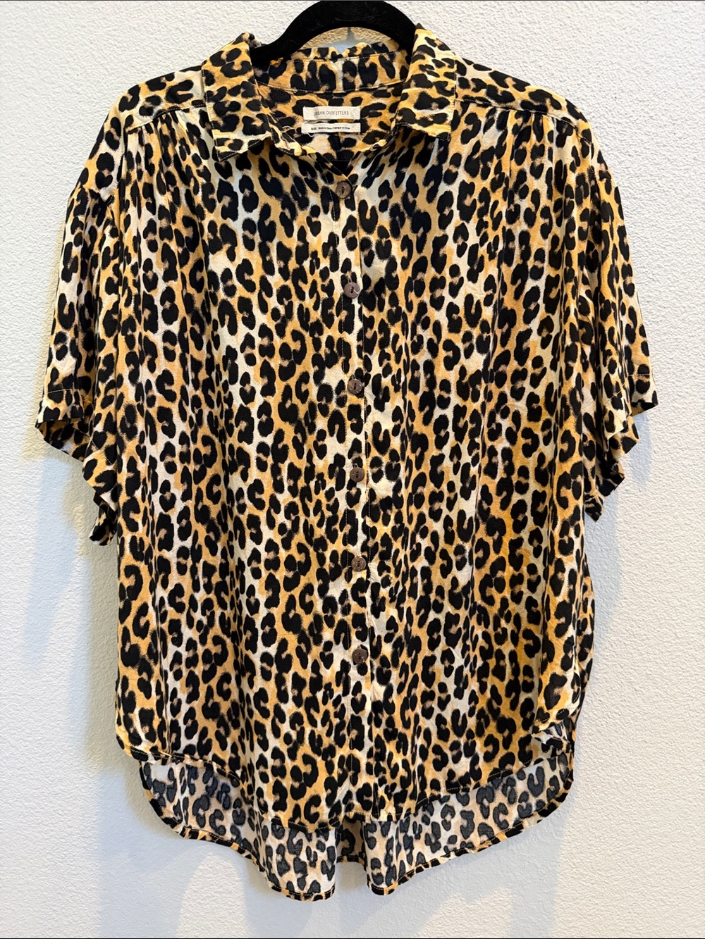 Urban Outfitters Women’s Leopard Print Button-Down Shirt in Beige and Black